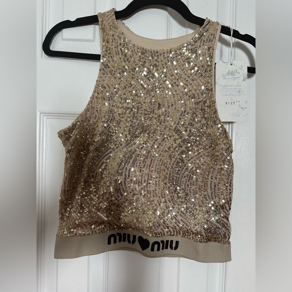 Gold Sequin Sleeveless Crop Tank Top